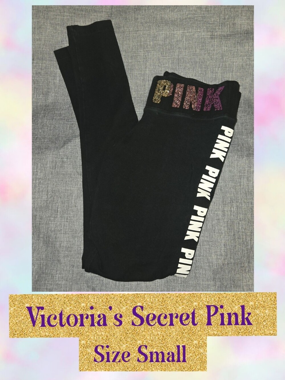 PINK Victoria's Secret Black Leggings with Glitter Logo